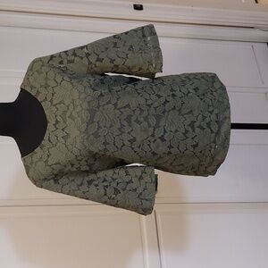 Banana Republic Olive Green Blouse Flutter Sleeve Blouse Lace Size L